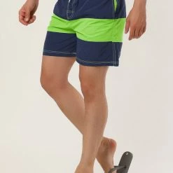 Allegra K Men's Striped Color Block Mesh Lining Swim Beach Board Shorts