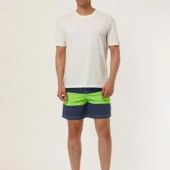 Allegra K Men's Striped Color Block Mesh Lining Swim Beach Board Shorts