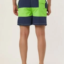 Allegra K Men's Striped Color Block Mesh Lining Swim Beach Board Shorts