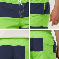 Allegra K Men's Striped Color Block Mesh Lining Swim Beach Board Shorts