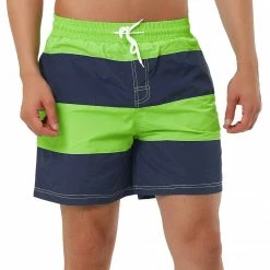 Allegra K Men's Striped Color Block Mesh Lining Swim Beach Board Shorts