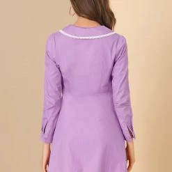 Allegra K Women's Casual Peter Pan Collar Long Sleeve Cotton Button Front Shirt Dress