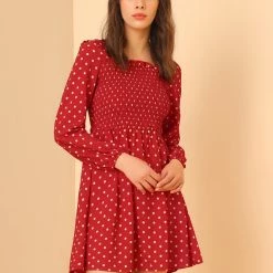Allegra K Women's Long Sleeve Dots Ruffle Dress