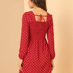 Allegra K Women's Long Sleeve Dots Ruffle Dress