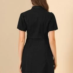 Allegra K Women's Puff Short Sleeve Button Front Mini Jean Denim Dress 60 Allegra K Women's Puff Short Sleeve Button Front Mini Jean Denim Dress