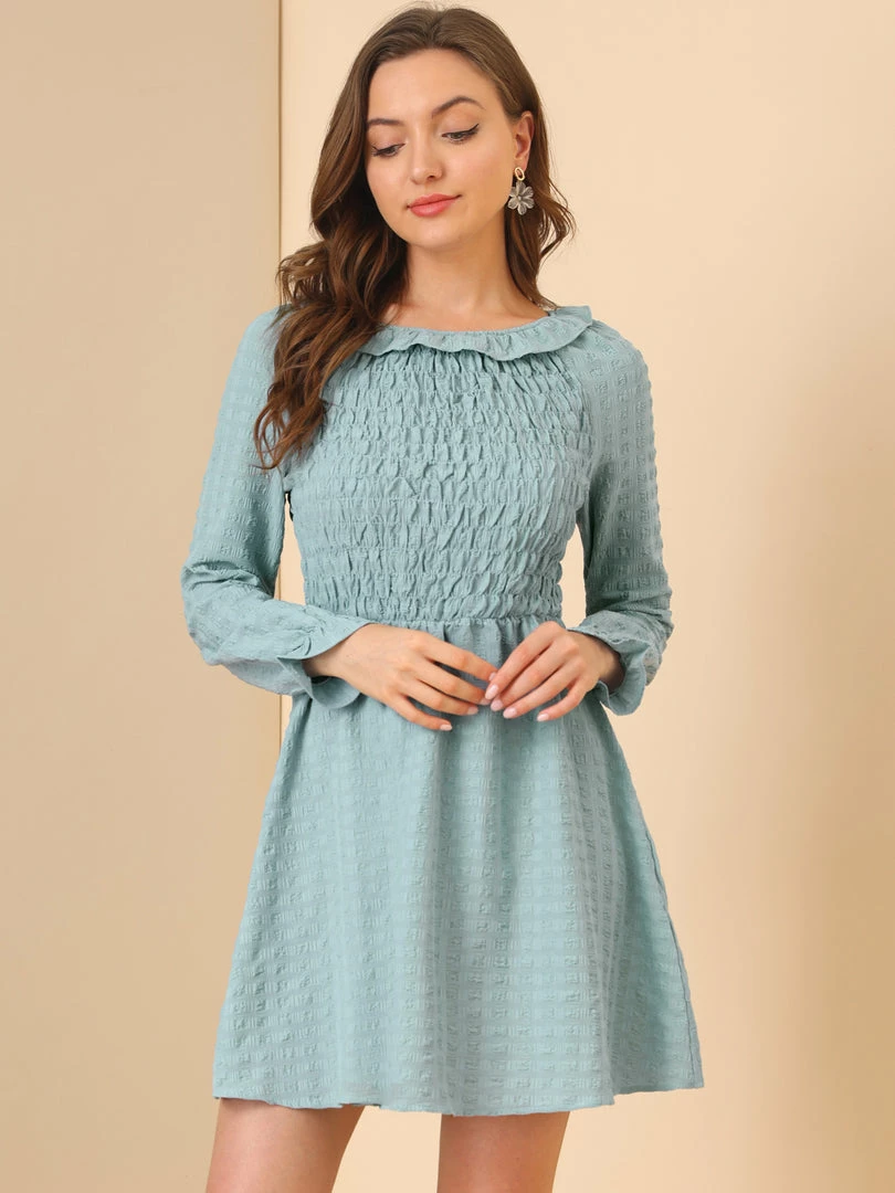 Allegra K Women's Smocked High Neck Stretch Fall Tiered Dress 5 Allegra K Women's Smocked High Neck Stretch Fall Tiered Dress