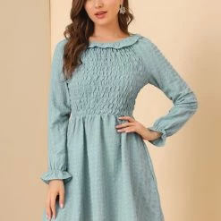 Allegra K Women's Smocked High Neck Stretch Fall Tiered Dress 12 Allegra K Women's Smocked High Neck Stretch Fall Tiered Dress