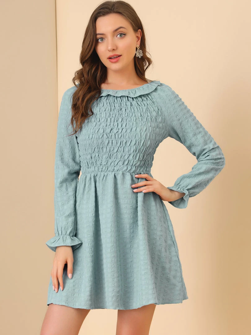 Allegra K Women's Smocked High Neck Stretch Fall Tiered Dress 6 Allegra K Women's Smocked High Neck Stretch Fall Tiered Dress