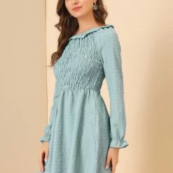 Allegra K Women's Smocked High Neck Stretch Fall Tiered Dress 13 Allegra K Women's Smocked High Neck Stretch Fall Tiered Dress