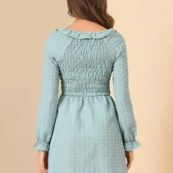 Allegra K Women's Smocked High Neck Stretch Fall Tiered Dress 14 Allegra K Women's Smocked High Neck Stretch Fall Tiered Dress