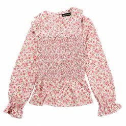 Allegra K Women's Ditsy Floral Peplum Top Peter Pan Collar Keyhole Back Chiffon Smocked Blouse