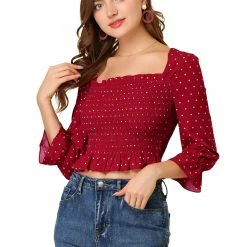 Allegra K Women's Square Neck Elegant Vintage Long Sleeves Tie Back Tops