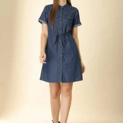 Allegra K Women's Jean Dress Chambray Summer Casual Button Down Denim Dresses 24 Allegra K Women's Jean Dress Chambray Summer Casual Button Down Denim Dresses