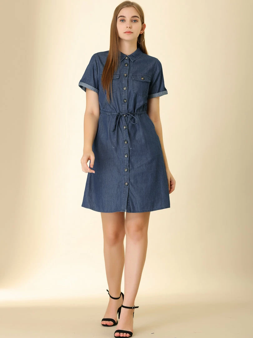 Allegra K Women's Jean Dress Chambray Summer Casual Button Down Denim Dresses 12 Allegra K Women's Jean Dress Chambray Summer Casual Button Down Denim Dresses
