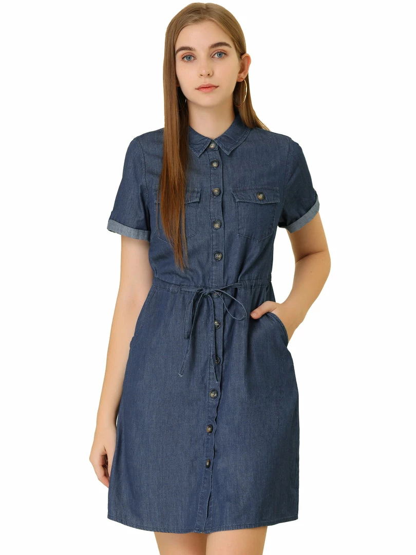 Allegra K Women's Jean Dress Chambray Summer Casual Button Down Denim Dresses 10 Allegra K Women's Jean Dress Chambray Summer Casual Button Down Denim Dresses