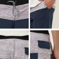 Allegra K Men's Summer Color Block Shorts Drawstring Stripe Swim Beach Board Shorts