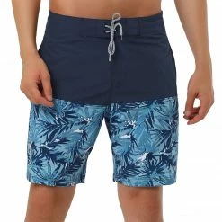 Allegra K Men's Summer Color Block Shorts Drawstring Stripe Swim Beach Board Shorts