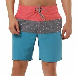 Allegra K Men's Summer Color Block Shorts Drawstring Stripe Swim Beach Board Shorts