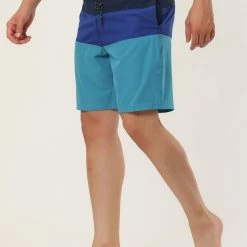 Allegra K Men's Summer Color Block Shorts Drawstring Stripe Swim Beach Board Shorts