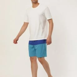 Allegra K Men's Summer Color Block Shorts Drawstring Stripe Swim Beach Board Shorts