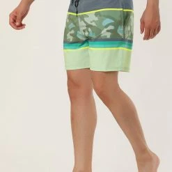 Allegra K Men's Summer Color Block Shorts Drawstring Stripe Swim Beach Board Shorts