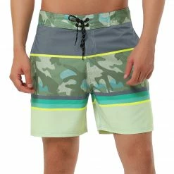 Allegra K Men's Summer Color Block Shorts Drawstring Stripe Swim Beach Board Shorts