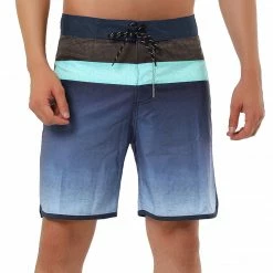 Allegra K Men's Summer Color Block Shorts Drawstring Stripe Swim Beach Board Shorts