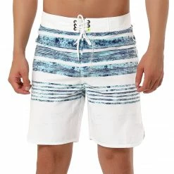 Allegra K Men's Striped Beach Shorts Color Block Swimming Drawstring Board Surfing Shorts