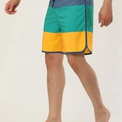 Allegra K Men's Striped Beach Shorts Color Block Swimming Drawstring Board Surfing Shorts