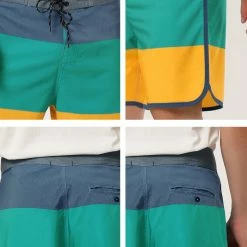 Allegra K Men's Striped Beach Shorts Color Block Swimming Drawstring Board Surfing Shorts