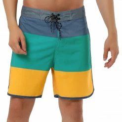 Allegra K Men's Striped Beach Shorts Color Block Swimming Drawstring Board Surfing Shorts