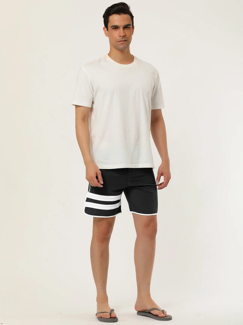 Allegra K Men's Board Shorts Summer Color Block Striped Drawstring Waist Swimwear Shorts 37 Allegra K Men's Board Shorts Summer Color Block Striped Drawstring Waist Swimwear Shorts