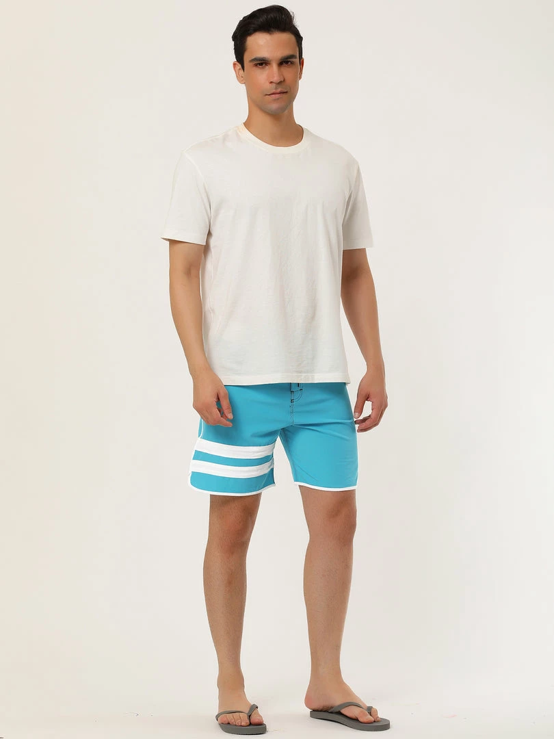 Allegra K Men's Board Shorts Summer Color Block Striped Drawstring Waist Swimwear Shorts 31 Allegra K Men's Board Shorts Summer Color Block Striped Drawstring Waist Swimwear Shorts