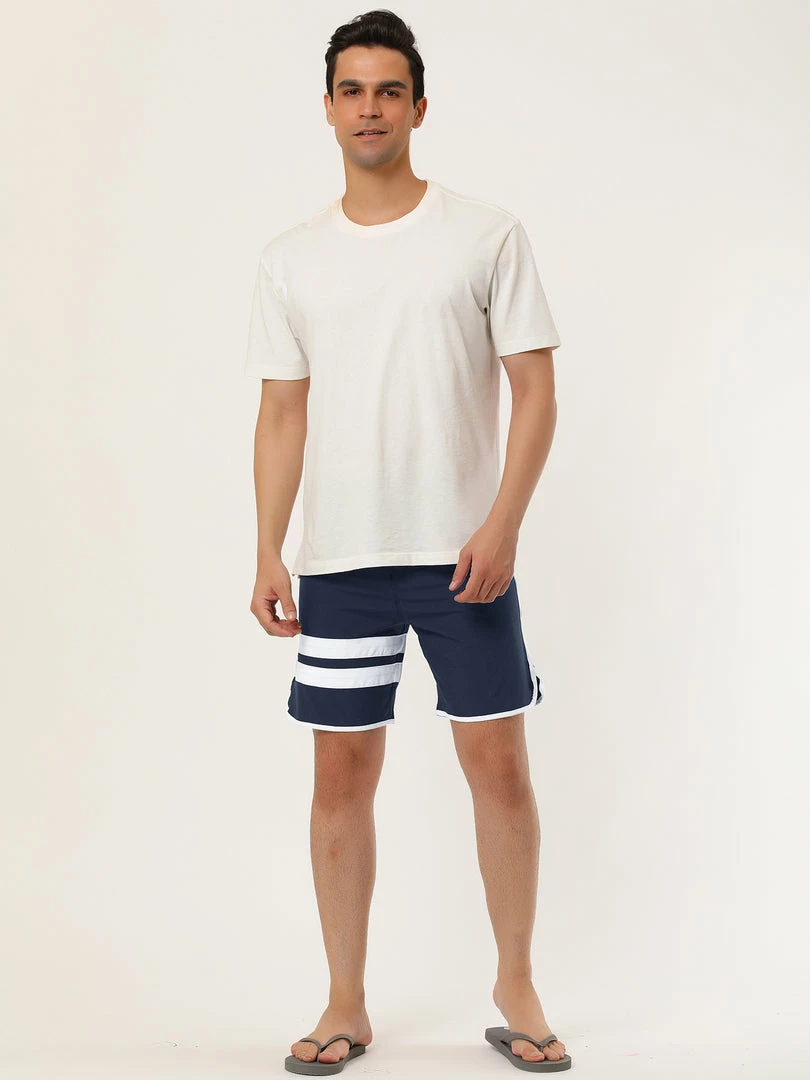 Allegra K Men's Board Shorts Summer Color Block Striped Drawstring Waist Swimwear Shorts 24 Allegra K Men's Board Shorts Summer Color Block Striped Drawstring Waist Swimwear Shorts