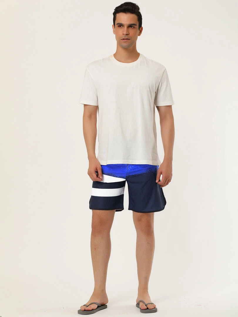 Allegra K Men's Board Shorts Summer Color Block Striped Drawstring Waist Swimwear Shorts 18 Allegra K Men's Board Shorts Summer Color Block Striped Drawstring Waist Swimwear Shorts