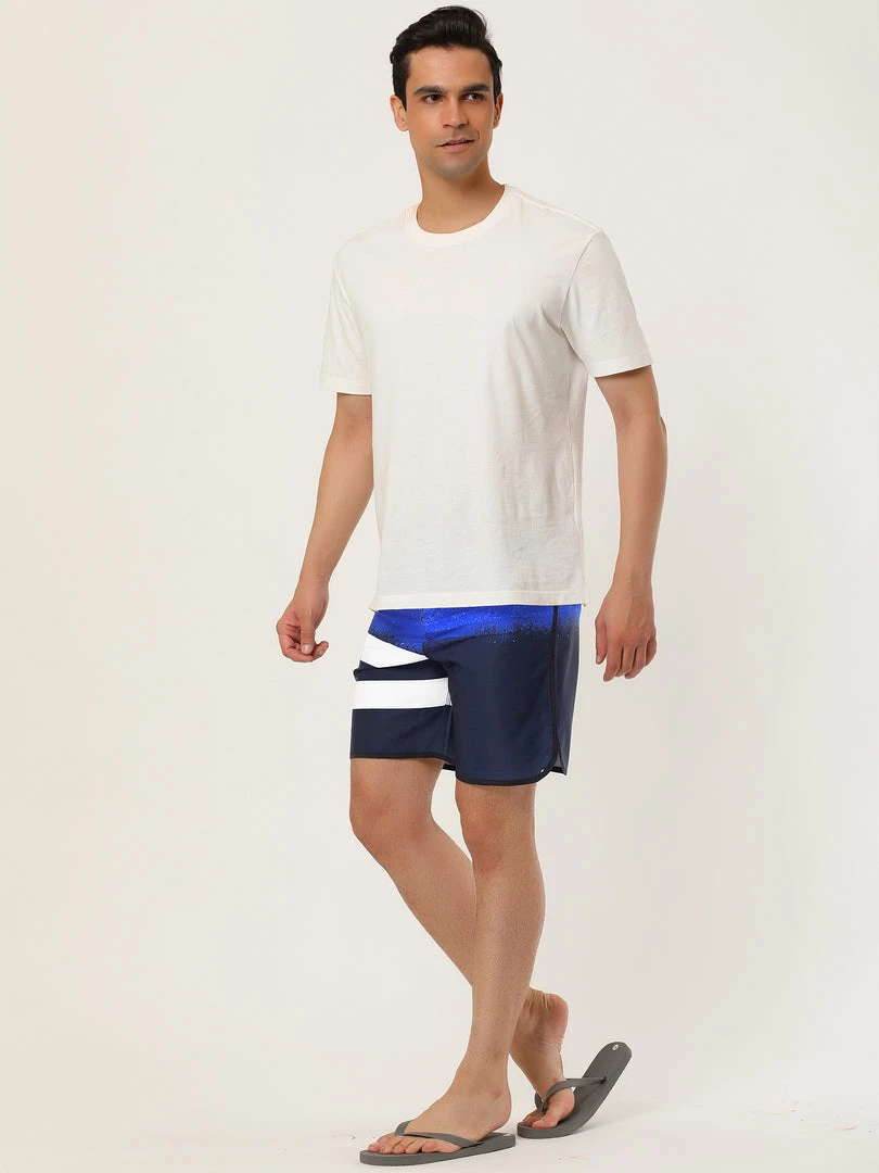 Allegra K Men's Board Shorts Summer Color Block Striped Drawstring Waist Swimwear Shorts 19 Allegra K Men's Board Shorts Summer Color Block Striped Drawstring Waist Swimwear Shorts