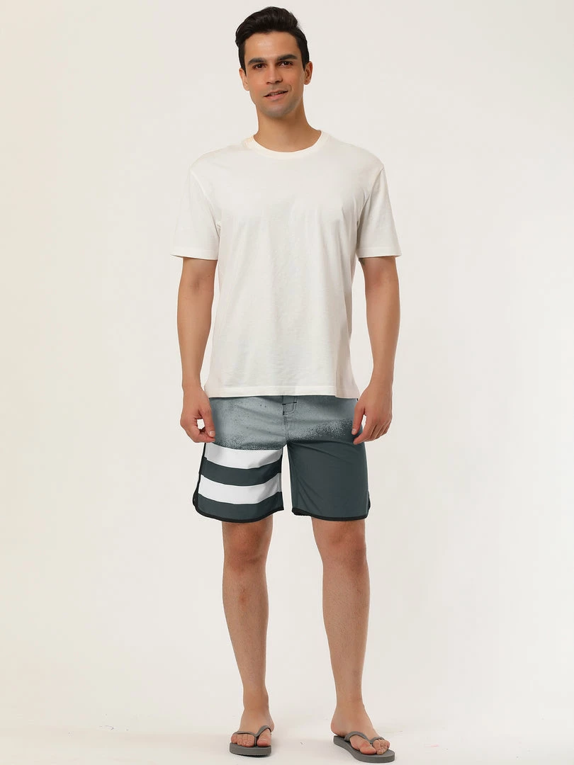 Allegra K Men's Board Shorts Summer Color Block Striped Drawstring Waist Swimwear Shorts 12 Allegra K Men's Board Shorts Summer Color Block Striped Drawstring Waist Swimwear Shorts