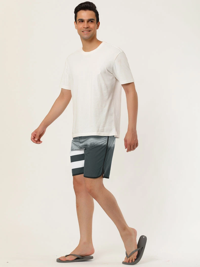 Allegra K Men's Board Shorts Summer Color Block Striped Drawstring Waist Swimwear Shorts 13 Allegra K Men's Board Shorts Summer Color Block Striped Drawstring Waist Swimwear Shorts