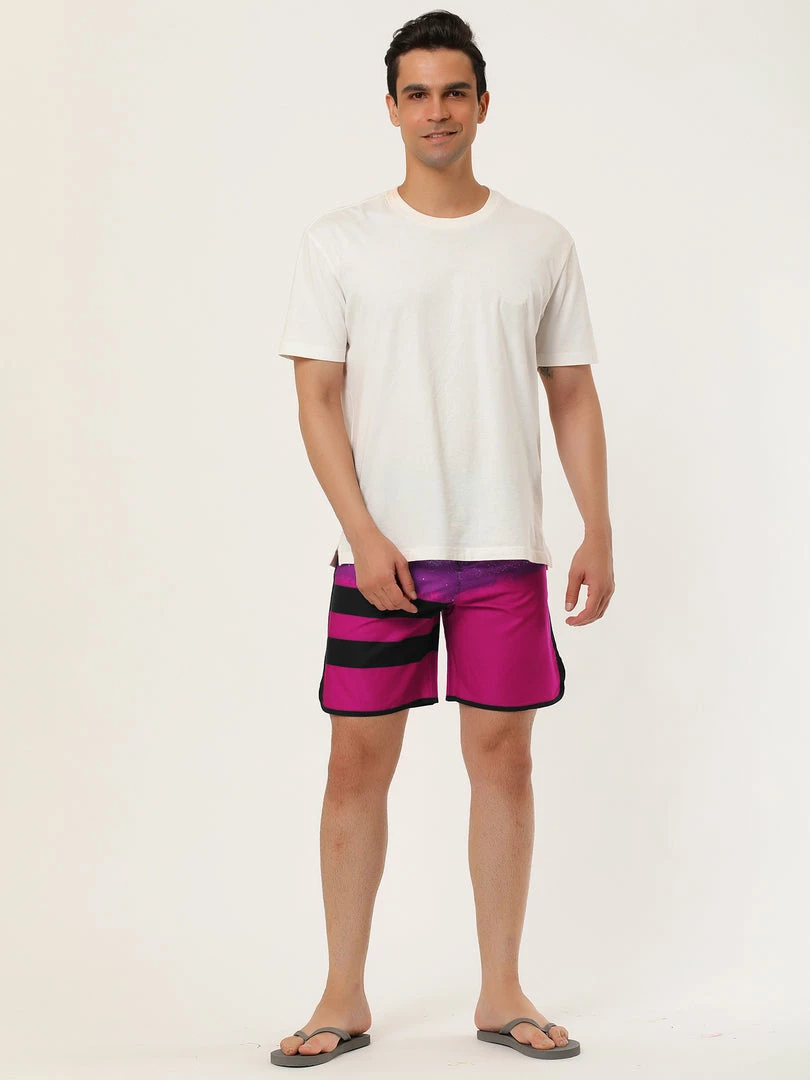 Allegra K Men's Board Shorts Summer Color Block Striped Drawstring Waist Swimwear Shorts 6 Allegra K Men's Board Shorts Summer Color Block Striped Drawstring Waist Swimwear Shorts