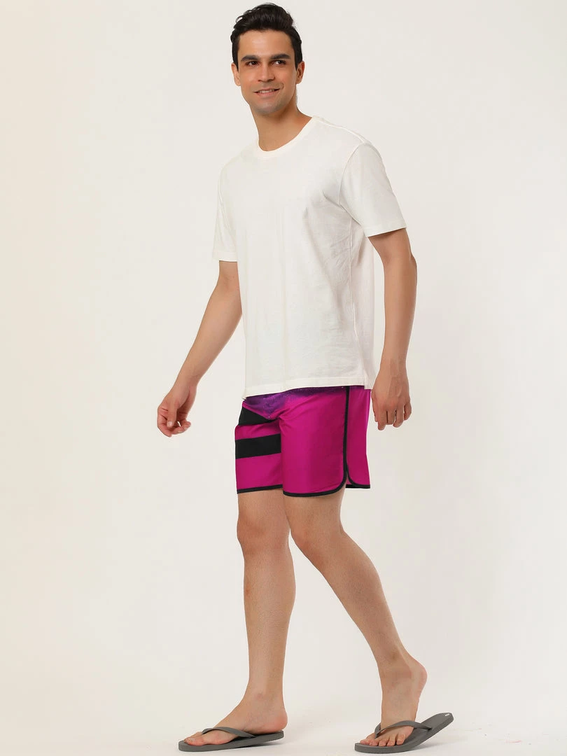 Allegra K Men's Board Shorts Summer Color Block Striped Drawstring Waist Swimwear Shorts 7 Allegra K Men's Board Shorts Summer Color Block Striped Drawstring Waist Swimwear Shorts