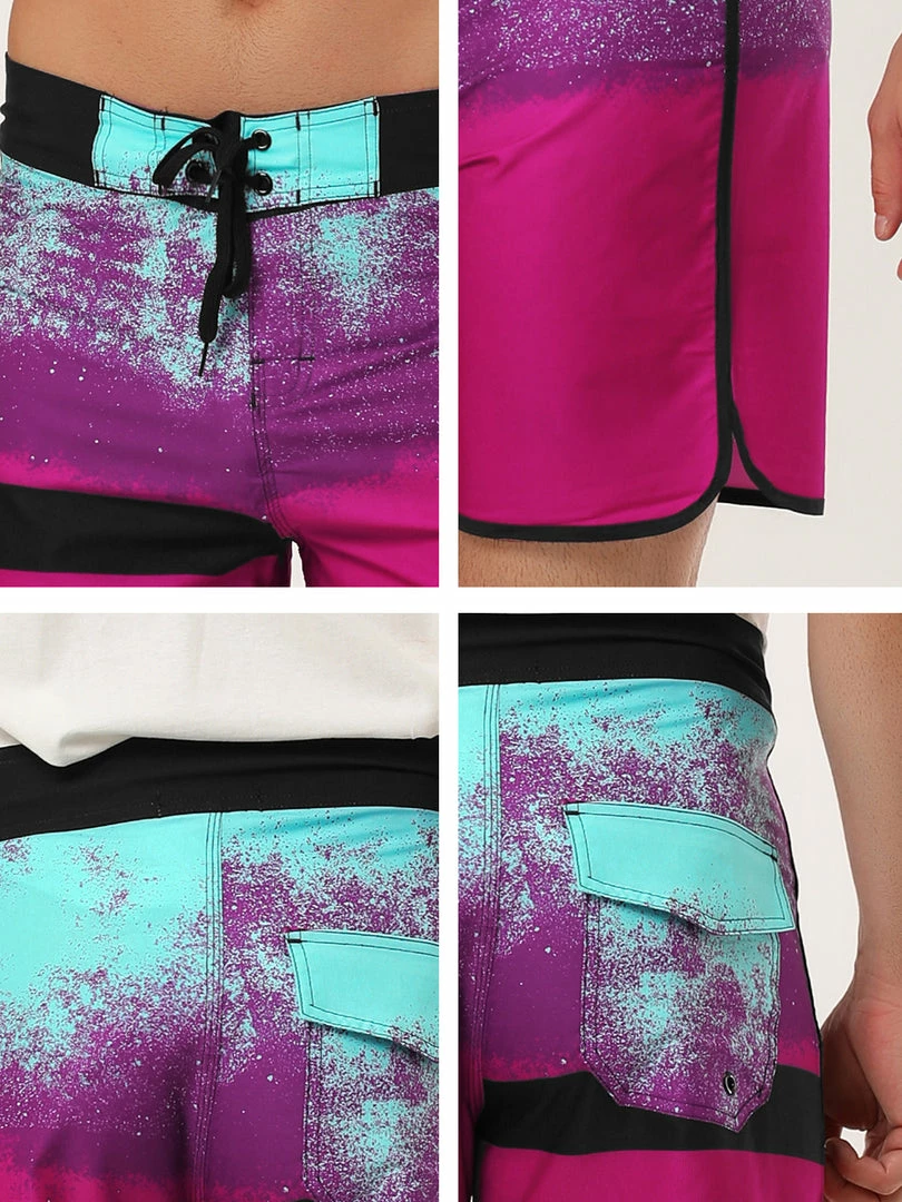 Allegra K Men's Board Shorts Summer Color Block Striped Drawstring Waist Swimwear Shorts 9 Allegra K Men's Board Shorts Summer Color Block Striped Drawstring Waist Swimwear Shorts