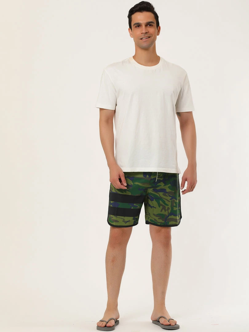 Allegra K Men's Summer Drawstring Waist Contrast Color Printed Swim Shorts 24 Allegra K Men's Summer Drawstring Waist Contrast Color Printed Swim Shorts