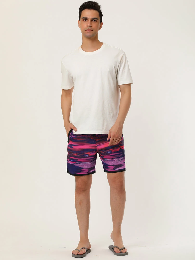 Allegra K Men's Summer Drawstring Waist Contrast Color Printed Swim Shorts 12 Allegra K Men's Summer Drawstring Waist Contrast Color Printed Swim Shorts