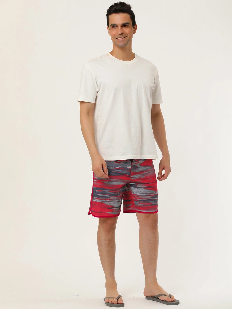 Allegra K Men's Summer Drawstring Waist Contrast Color Printed Swim Shorts 7 Allegra K Men's Summer Drawstring Waist Contrast Color Printed Swim Shorts