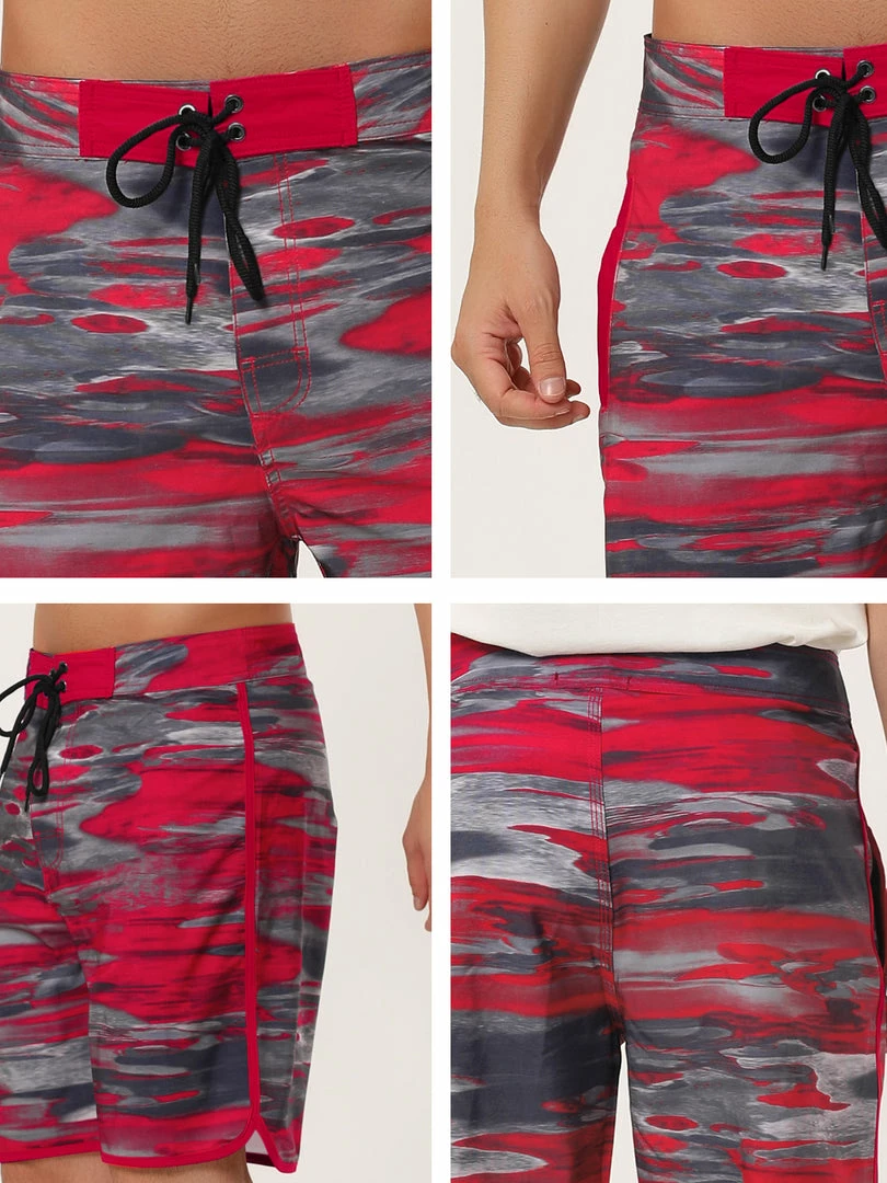 Allegra K Men's Summer Drawstring Waist Contrast Color Printed Swim Shorts 9 Allegra K Men's Summer Drawstring Waist Contrast Color Printed Swim Shorts