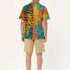 Allegra K Men's Summer Leopard Print Color Block Short Sleeves Button Down Patchwork Shirts 62 Allegra K Men's Summer Leopard Print Color Block Short Sleeves Button Down Patchwork Shirts