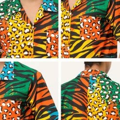 Allegra K Men's Summer Leopard Print Color Block Short Sleeves Button Down Patchwork Shirts 63 Allegra K Men's Summer Leopard Print Color Block Short Sleeves Button Down Patchwork Shirts