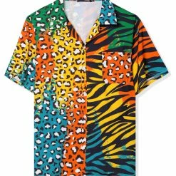 Allegra K Men's Summer Leopard Print Color Block Short Sleeves Button Down Patchwork Shirts 58 Allegra K Men's Summer Leopard Print Color Block Short Sleeves Button Down Patchwork Shirts