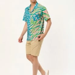 Allegra K Men's Summer Leopard Print Color Block Short Sleeves Button Down Patchwork Shirts 55 Allegra K Men's Summer Leopard Print Color Block Short Sleeves Button Down Patchwork Shirts