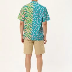 Allegra K Men's Summer Leopard Print Color Block Short Sleeves Button Down Patchwork Shirts 56 Allegra K Men's Summer Leopard Print Color Block Short Sleeves Button Down Patchwork Shirts